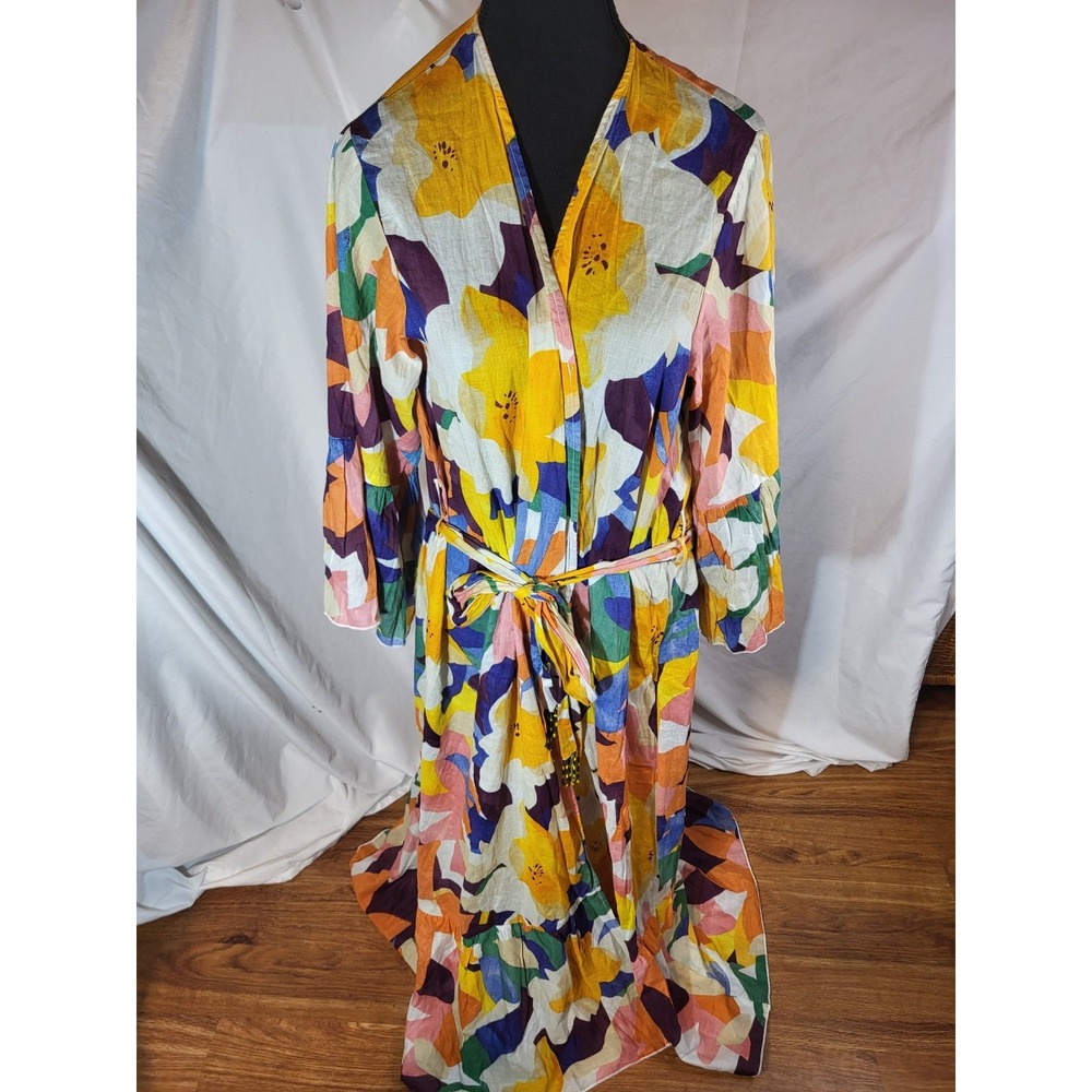 True Destinations Swim Beach Cover‎ Up Duster Colorful Tropical Resort Wear S